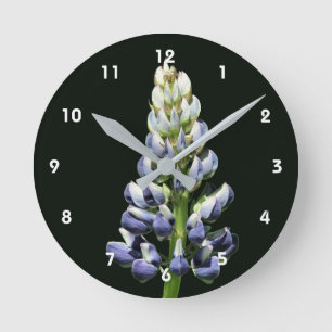 Reloj Redondo Mediano Flor de Lupino Azul Silvestre
