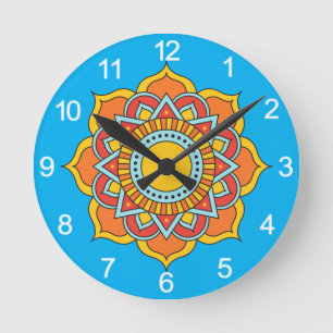 Reloj Redondo Mediano Flor de Mandala roja geométrica-54567