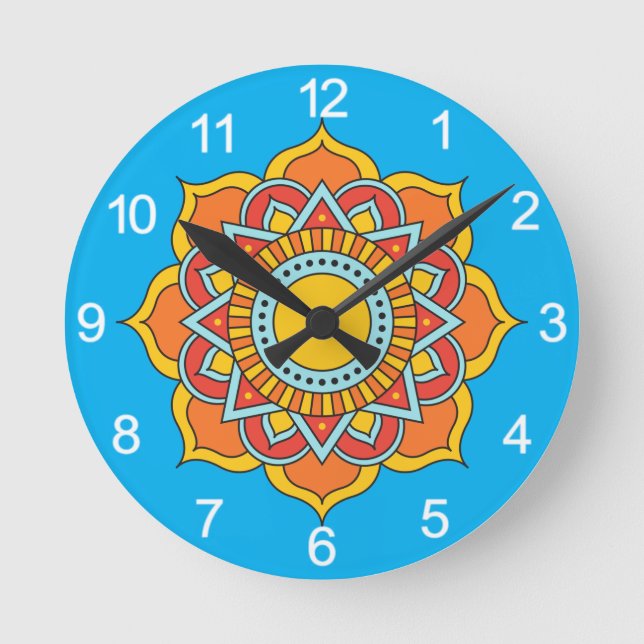 Reloj Redondo Mediano Flor de Mandala roja geométrica-54567 (Anverso)