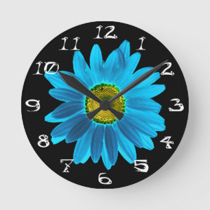 Reloj Redondo Mediano Flor de margarita con mantas azules