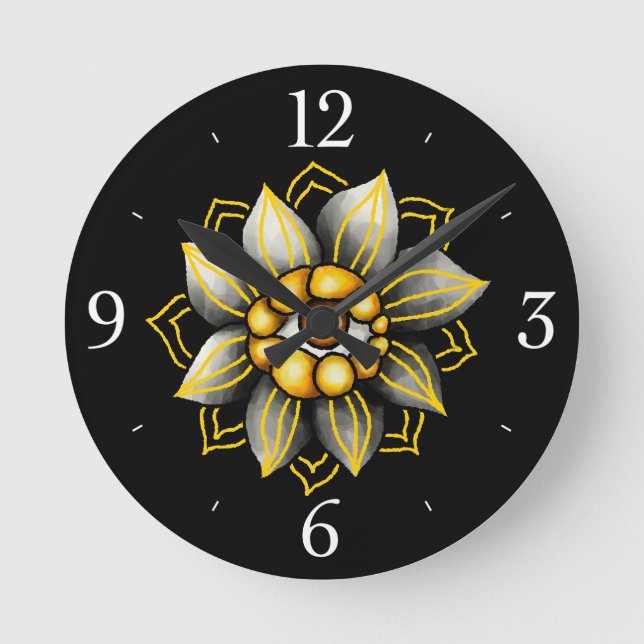 Reloj Redondo Mediano Flor de ojos en negro y amarillo - Halloween diver (Anverso)