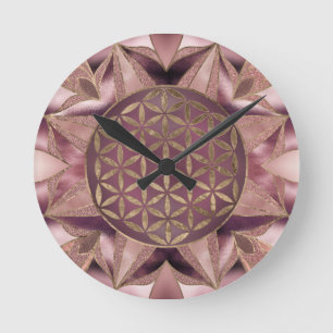 Reloj Redondo Mediano Flor de oro Rosa de vida