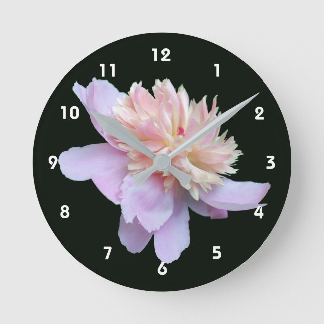 Reloj Redondo Mediano Flor de Peonía Rosa  (Anverso)