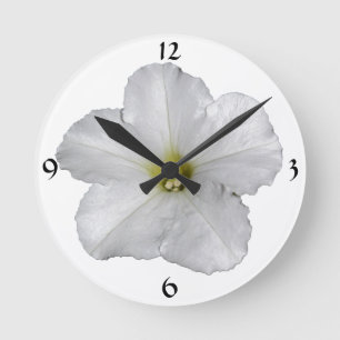 Reloj Redondo Mediano Flor de Petunia Decoración Navideña Floral Blanca 