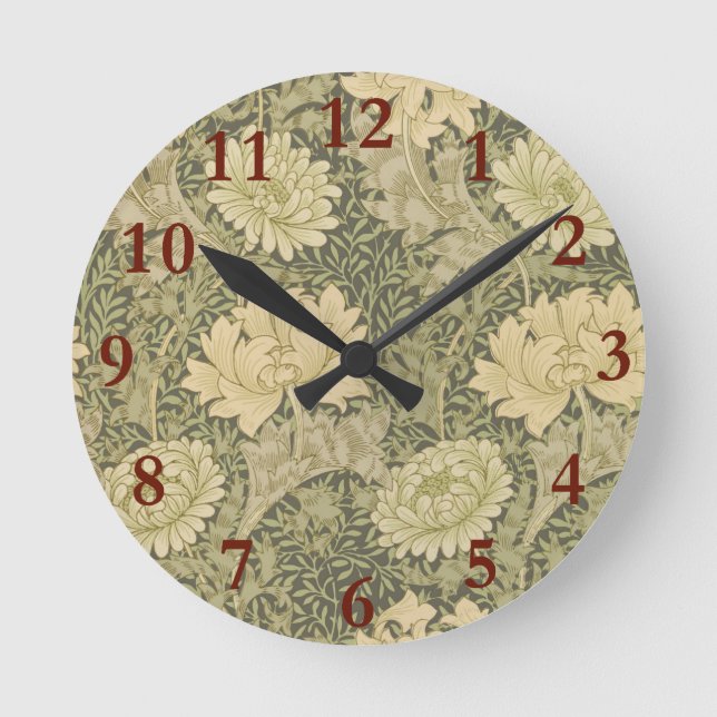 Reloj Redondo Mediano Flor de Salvia de Crisantemo de William Morris (Anverso)
