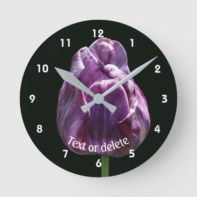 Reloj Redondo Mediano Flor de Tulipán Morado Personalizada  (Anverso)