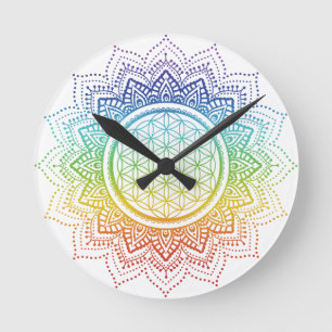 Reloj Redondo Mediano Flor de vida   Mandala   Chakra   Blanco