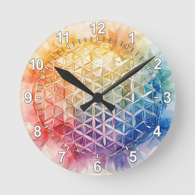 Reloj Redondo Mediano Flor de vida - Pintura de acuarela (Anverso)