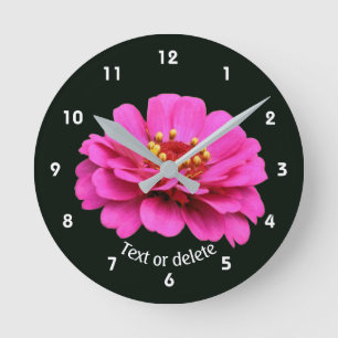 Reloj Redondo Mediano Flor de Zinnia Rosa Personalizada