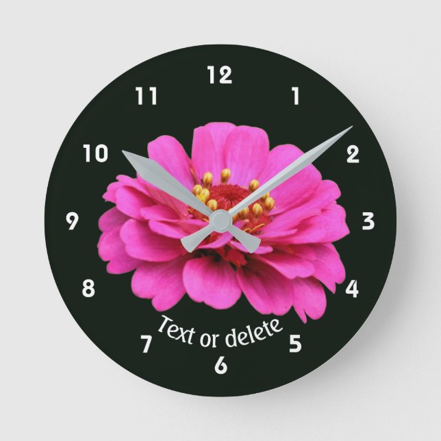 Reloj Redondo Mediano Flor de Zinnia Rosa Personalizada (Anverso)