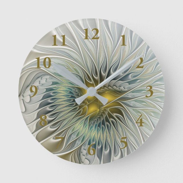 Reloj Redondo Mediano Flor dorada Fantasía arte fractal abstracto (Anverso)