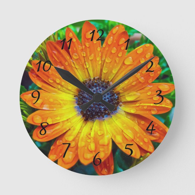 Reloj Redondo Mediano Flor dorada grande cierra (Anverso)