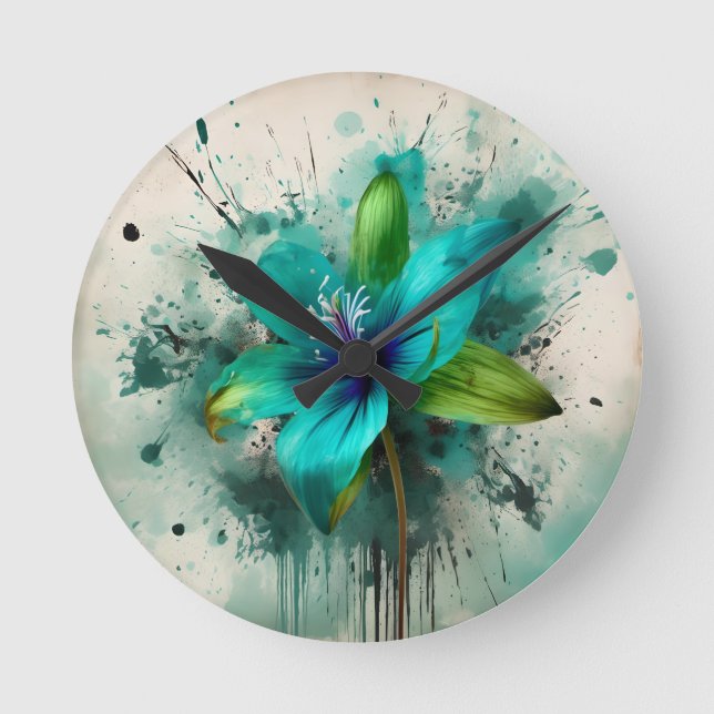 Reloj Redondo Mediano Flor elegante de un solo globo (Anverso)