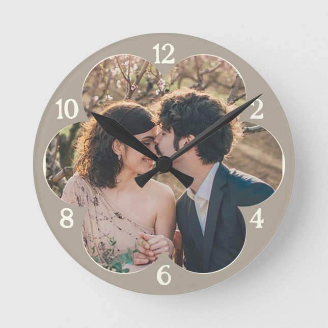 Reloj Redondo Mediano Flor en forma de Personalizado fácil fotográfico T (Anverso)