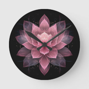 Reloj Redondo Mediano Flor etérea Lotus - Yoga negro rosa claro