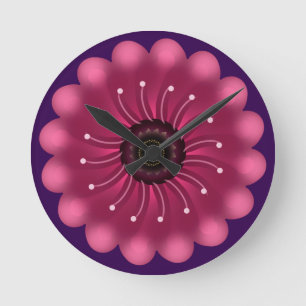 Reloj Redondo Mediano Flor Fantasía Rosa Brillante Floral Neón Abstrac