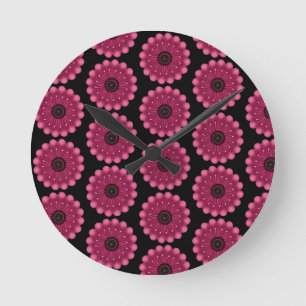 Reloj Redondo Mediano Flor Fantasía Rosa Brillante   Floral Neón Abstrac