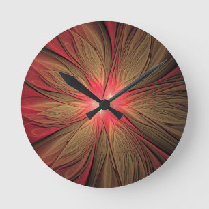 Reloj Redondo Mediano Flor fractal de fanatismo rojo