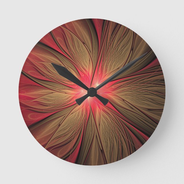 Reloj Redondo Mediano Flor fractal de fanatismo rojo (Anverso)