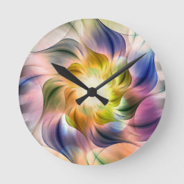 Reloj Redondo Mediano Flor Fractal de llama colorida