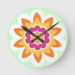 Reloj Redondo Mediano Flor Fusion_Geometric Sunburst_Poppy Fuchsia_gr