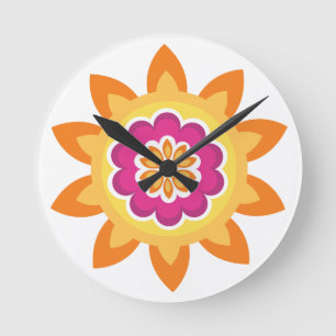 Reloj Redondo Mediano Flor Fusion_Geometric Sunburst_Poppy Fuchsia Sun