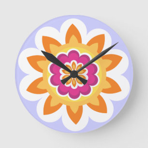 Reloj Redondo Mediano Flor Fusion_Geométrico Sunburst_Poppy Fuchsia_pur