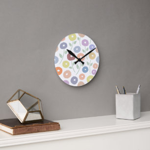 Reloj Redondo Mediano Flor Fuzzy Lg Patrón Pasteles