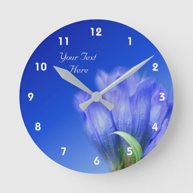 Reloj Redondo Mediano Flor gentiana azul personalizada (Anverso)