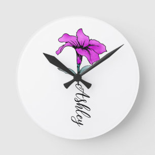 Reloj Redondo Mediano Flor lirio rosa personalizada