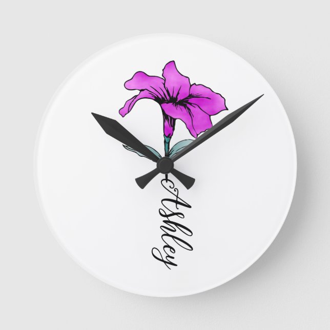 Reloj Redondo Mediano Flor lirio rosa personalizada (Anverso)