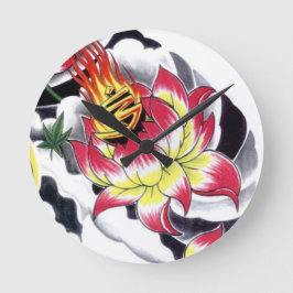 Reloj Redondo Mediano Flor Lotus al estilo de los tatuajes japoneses