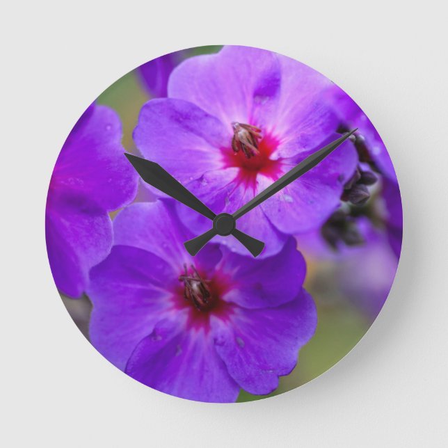 Reloj Redondo Mediano Flor morada (Anverso)