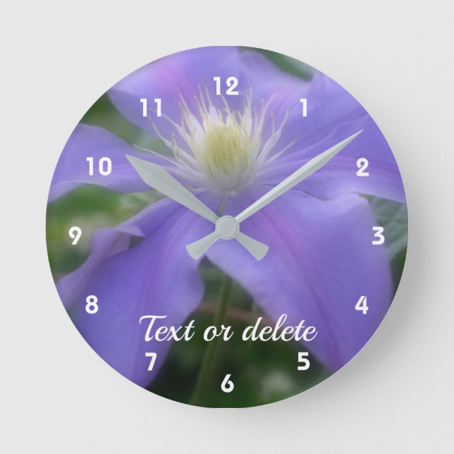 Reloj Redondo Mediano Flor morada clematis personalizada (Anverso)