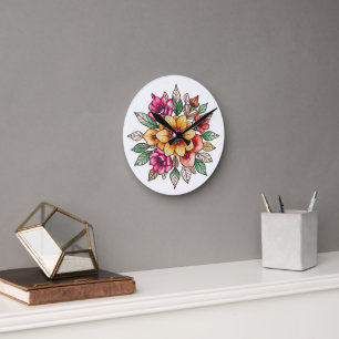 Reloj Redondo Mediano Flor multicolor