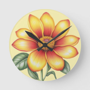 Reloj Redondo Mediano Flor naranja