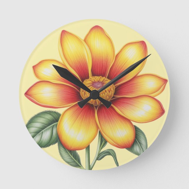 Reloj Redondo Mediano Flor naranja (Anverso)