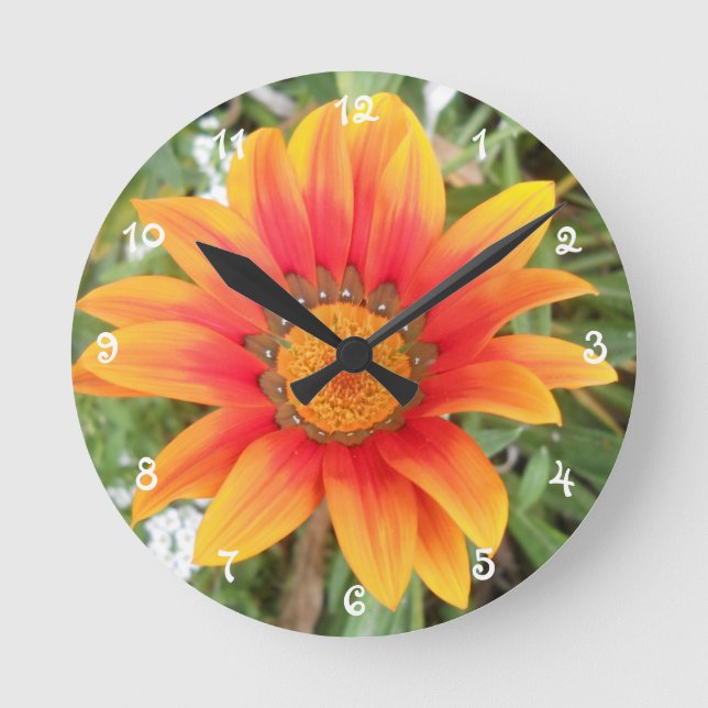 Reloj Redondo Mediano Flor Naranja Única (Anverso)