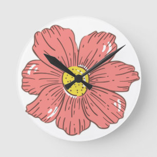 Reloj Redondo Mediano Flor roja