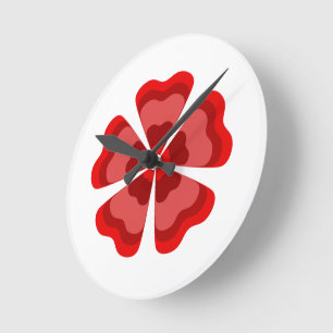 Reloj Redondo Mediano Flor Roja Retro Estilizada