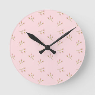 Reloj Redondo Mediano Flor rosa Buds Green Stem Floral Spring