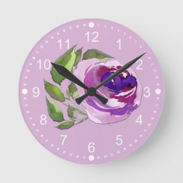 Reloj Redondo Mediano Flor Rosa de color morado floral Girly Pastel