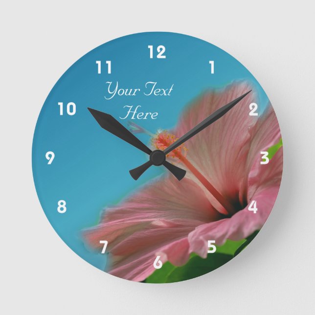 Reloj Redondo Mediano Flor rosa hibiscus personalizada (Anverso)