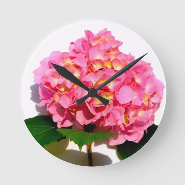 Reloj Redondo Mediano Flor rosa Hydrangea rosa flor rosa floral (Anverso)