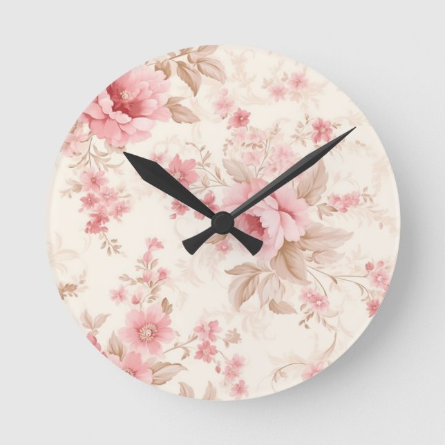 Reloj Redondo Mediano Flor rosa rosa y turbia (Anverso)