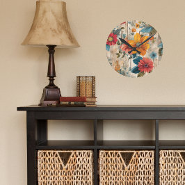 Reloj Redondo Mediano Flor rústica colorida