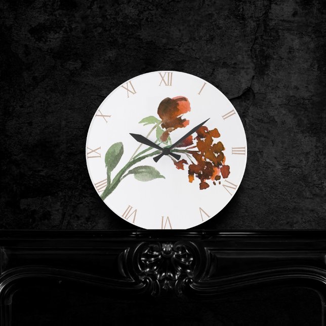 Reloj Redondo Mediano Flor salvaje | Flores bohemias Naranja de Terracot (Subido por el creador)
