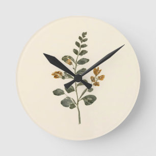 Reloj Redondo Mediano Flor silvestre amarilla botánica vintage prensada⁠