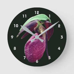 Reloj Redondo Mediano Flor silvestre de dama de zapatilla rosa