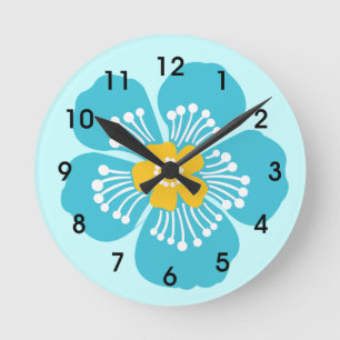 Reloj Redondo Mediano Flor tropical azul